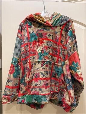 Johnny Was Multicolor Floral Patchwork Hooded Pullover